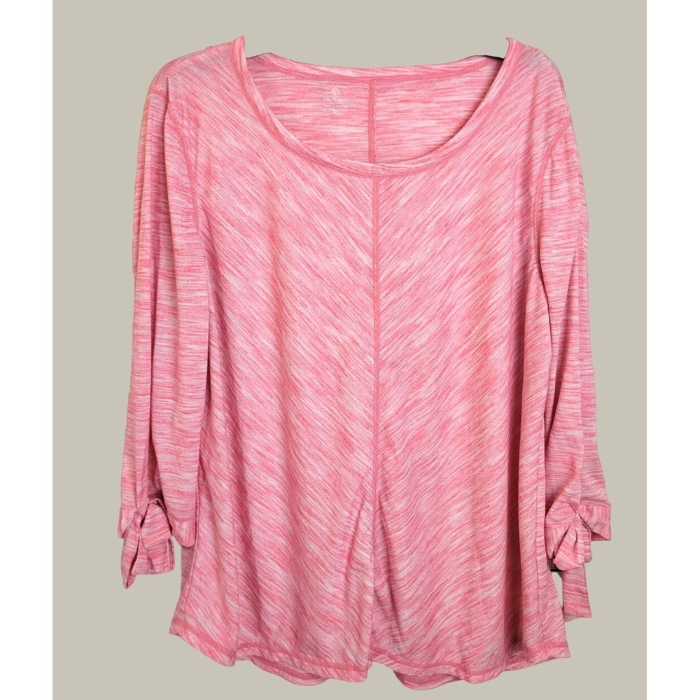 T by Talbots Top Space Dye Athleisure Casual Tie Sleeve Knit Shirt Pink XL